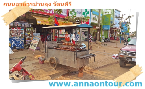 ร้านรถเข็นขายไก่ย่างริมถนนในเมืองบ้านลุง